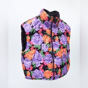 Water repellent Zara Reversible Floral/ Black Puffer Vest